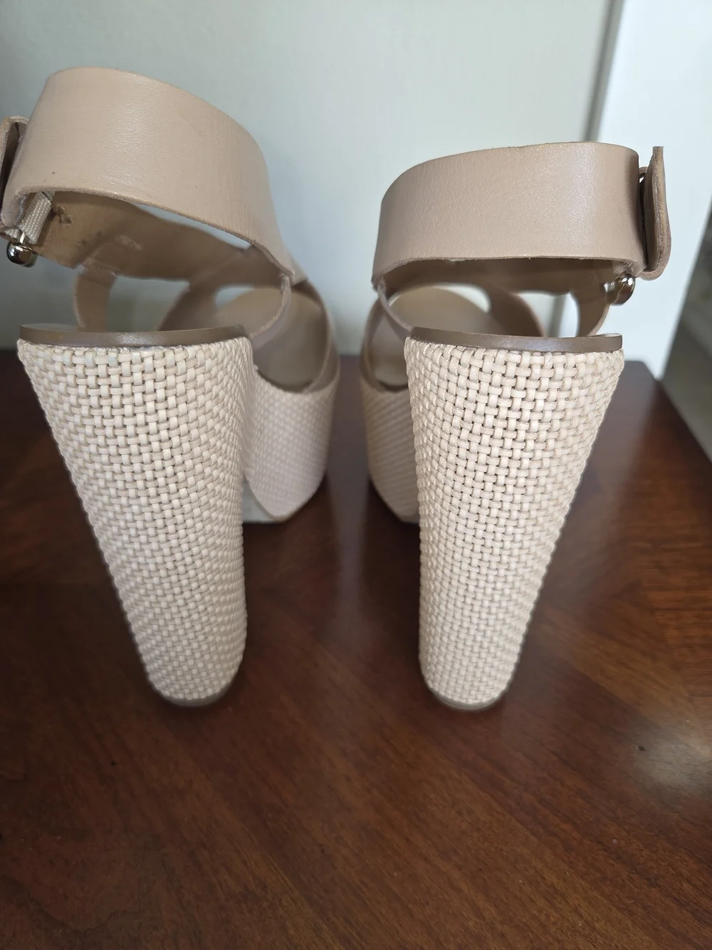 Report Signature Nude Woven Platform Sandals
